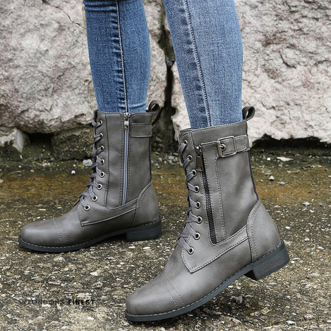 Buckle Strap Lace Up Combat Boots