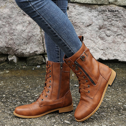 Buckle Strap Lace Up Combat Boots