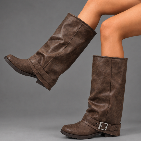 Buckle Strap Slouch Mid Calf Boots