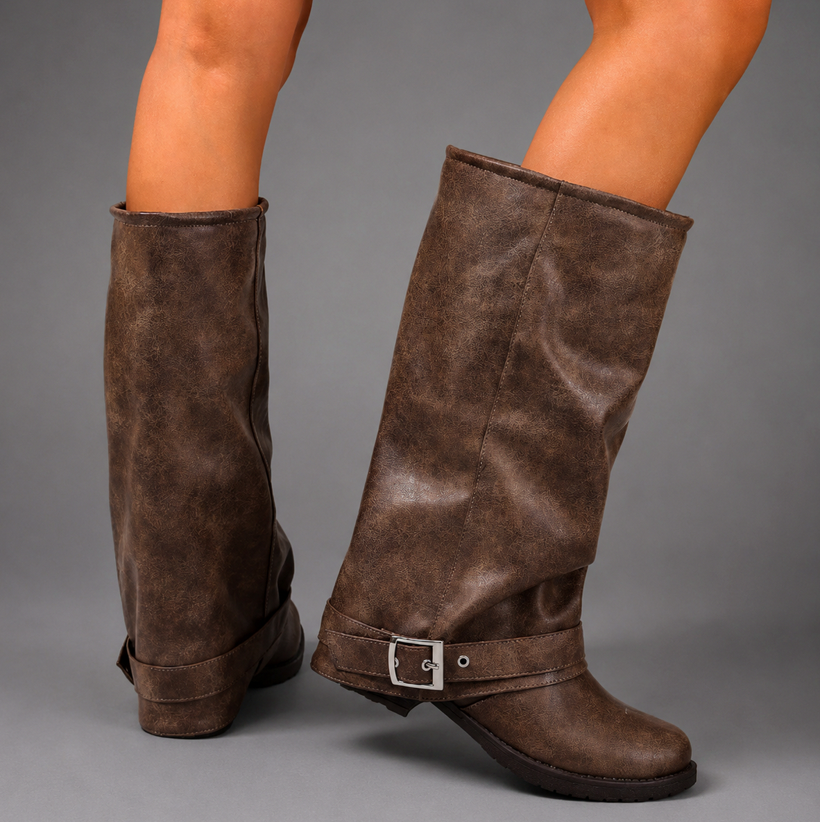 Buckle Strap Slouch Mid Calf Boots