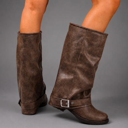 Buckle Strap Slouch Mid Calf Boots