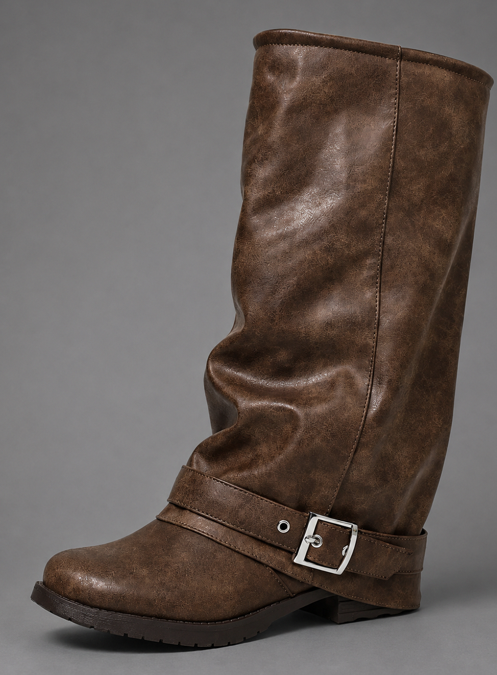 Buckle Strap Slouch Mid Calf Boots