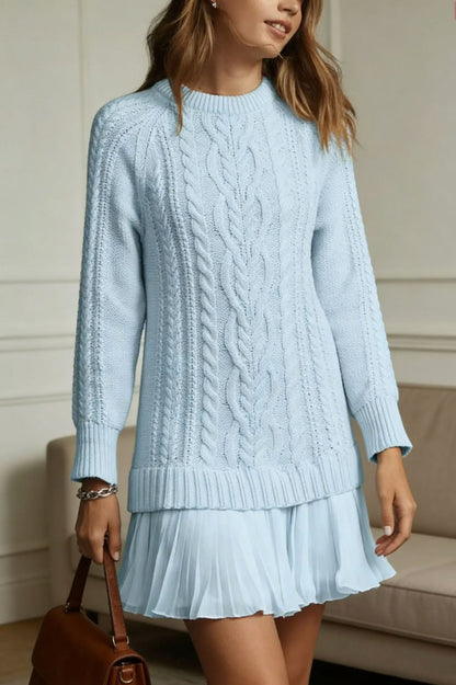 Cable Knit Pleated Mini Dress