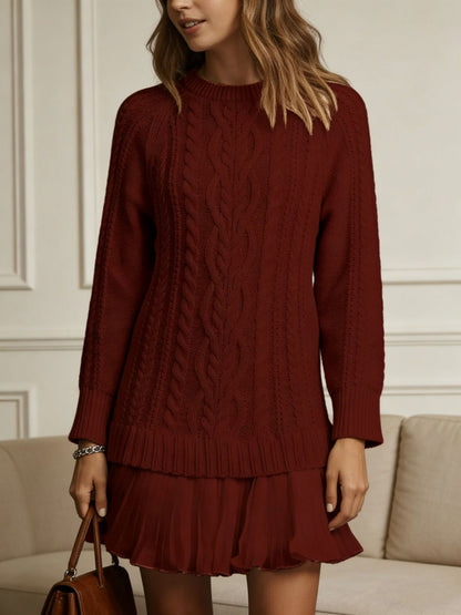 Cable Knit Pleated Mini Dress