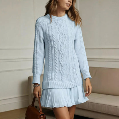 Cable Knit Pleated Mini Dress