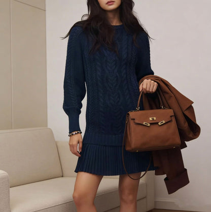 Cable Knit Pleated Mini Dress