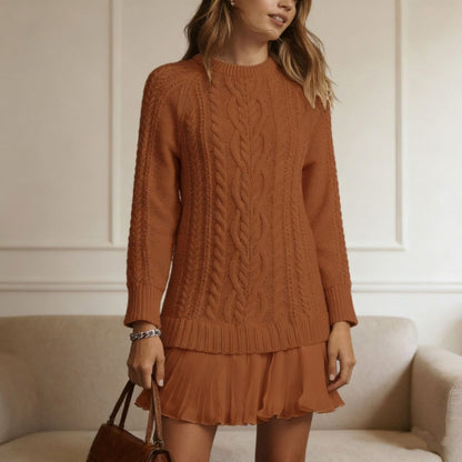 Cable Knit Pleated Mini Dress