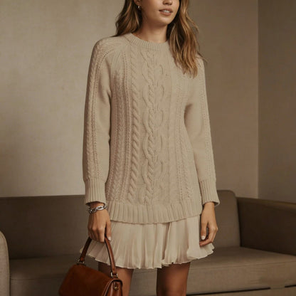 Cable Knit Pleated Mini Dress