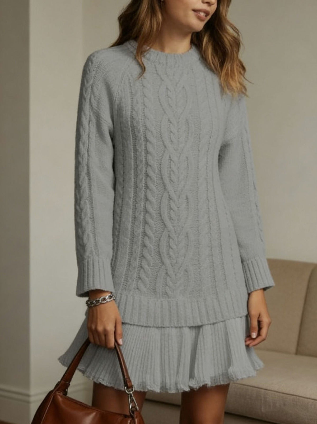 Cable Knit Pleated Mini Dress