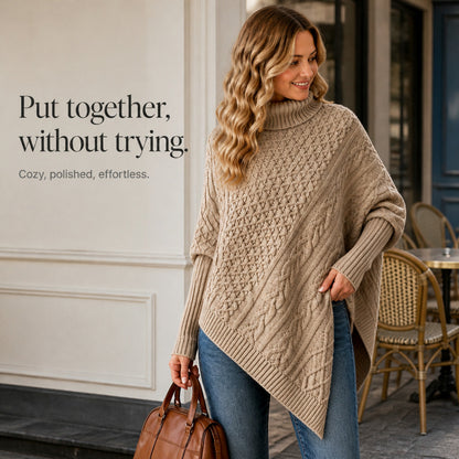 Cable Knit Turtleneck Asymmetric Sweater