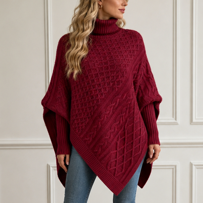Cable Knit Turtleneck Asymmetric Sweater