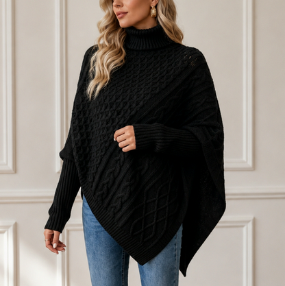 Cable Knit Turtleneck Asymmetric Sweater