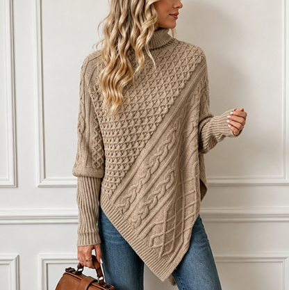 Cable Knit Turtleneck Asymmetric Sweater