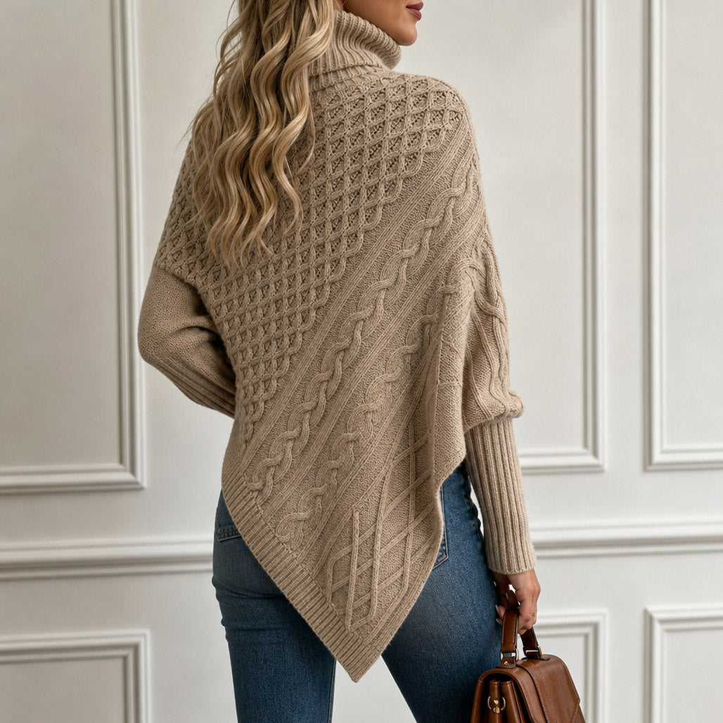 Cable Knit Turtleneck Asymmetric Sweater