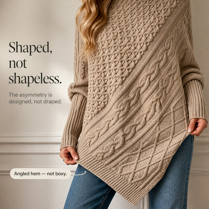 Cable Knit Turtleneck Asymmetric Sweater