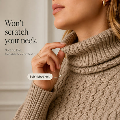 Cable Knit Turtleneck Asymmetric Sweater