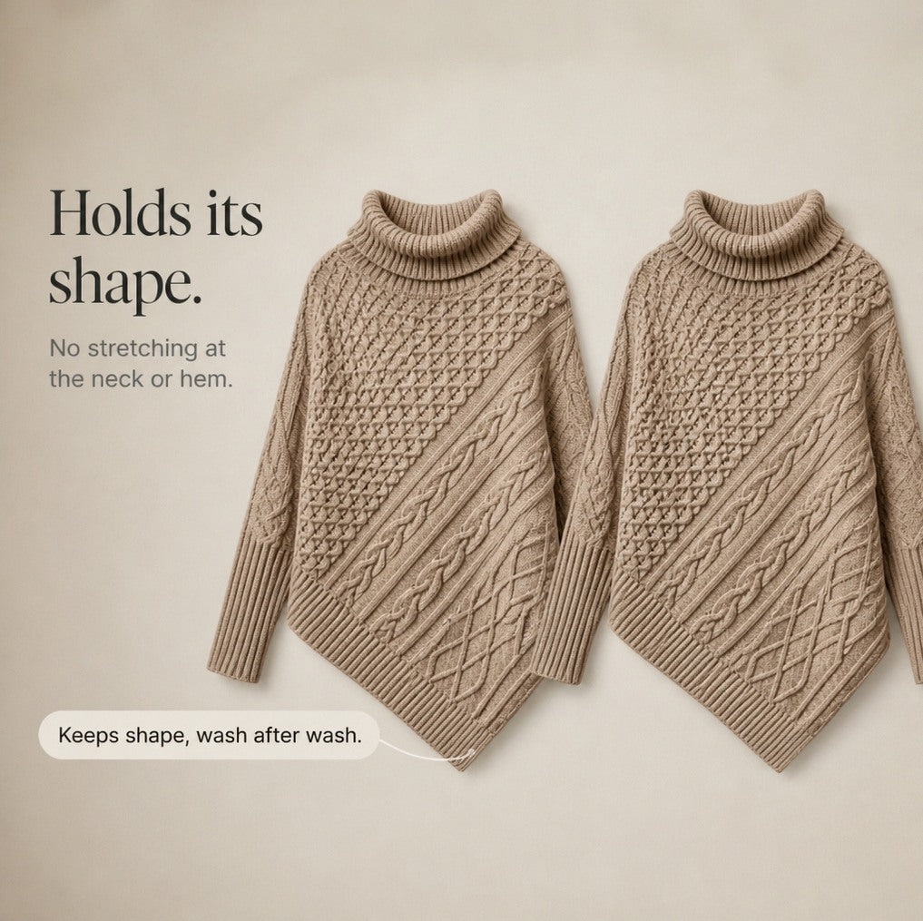 Cable Knit Turtleneck Asymmetric Sweater
