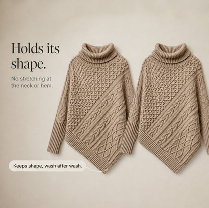 Cable Knit Turtleneck Asymmetric Sweater