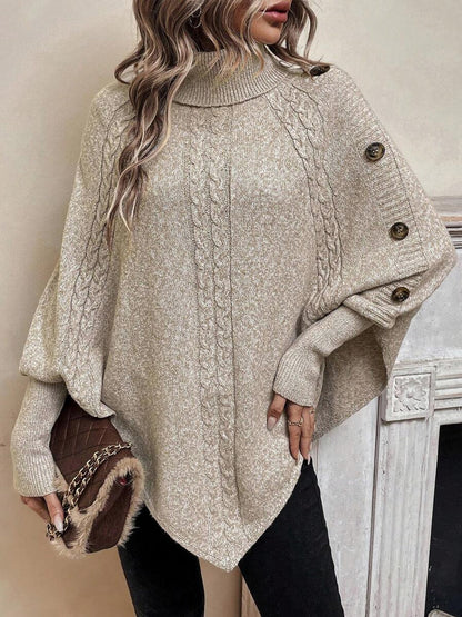 Cable Knit Turtleneck Poncho Sweater