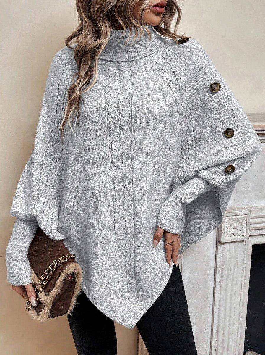 Cable Knit Turtleneck Poncho Sweater