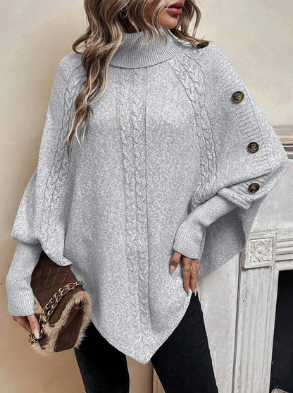 Cable Knit Turtleneck Poncho Sweater
