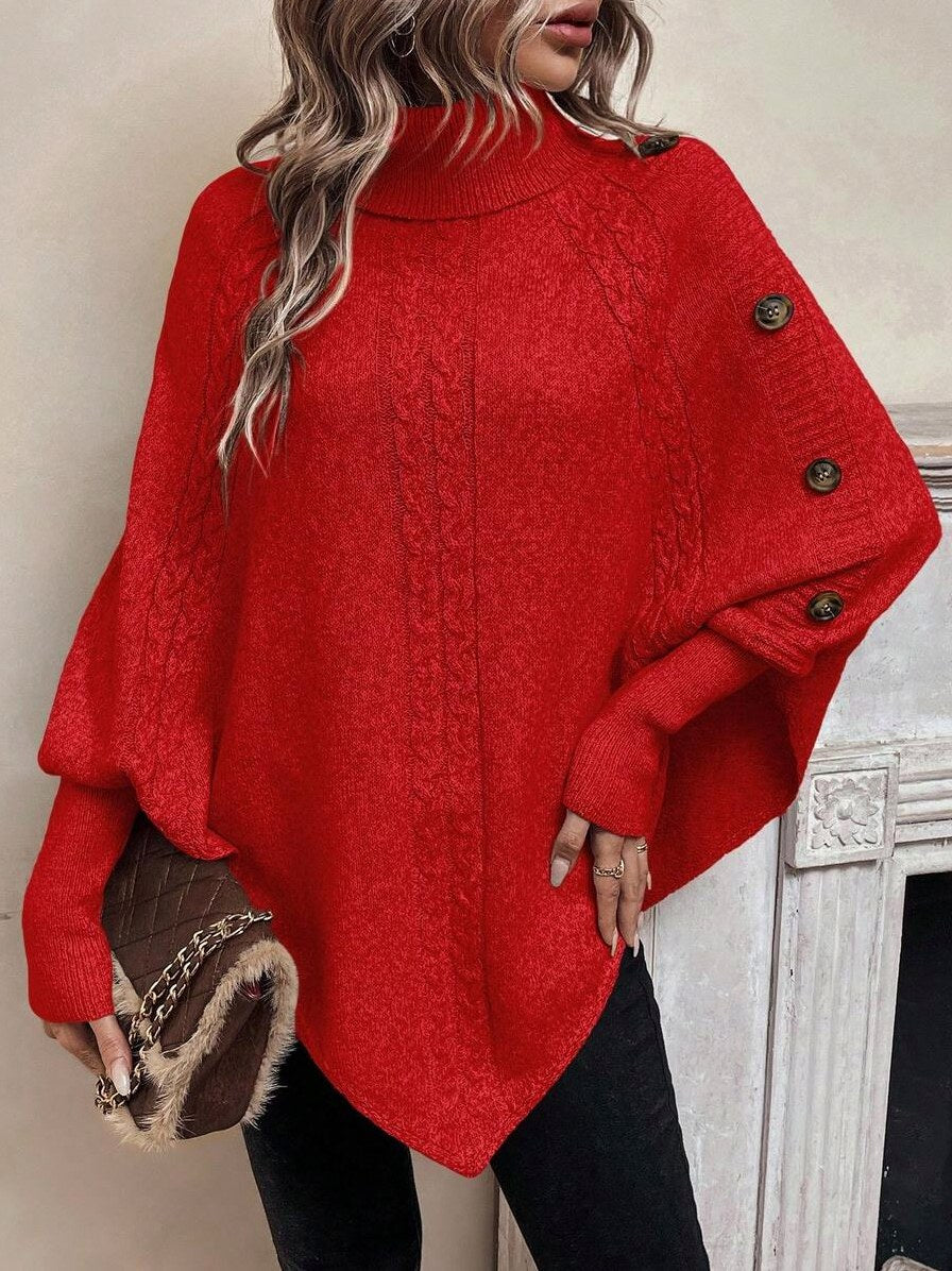 Cable Knit Turtleneck Poncho Sweater