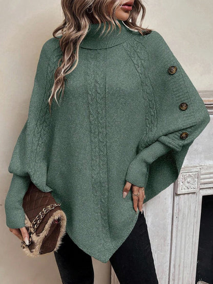 Cable Knit Turtleneck Poncho Sweater