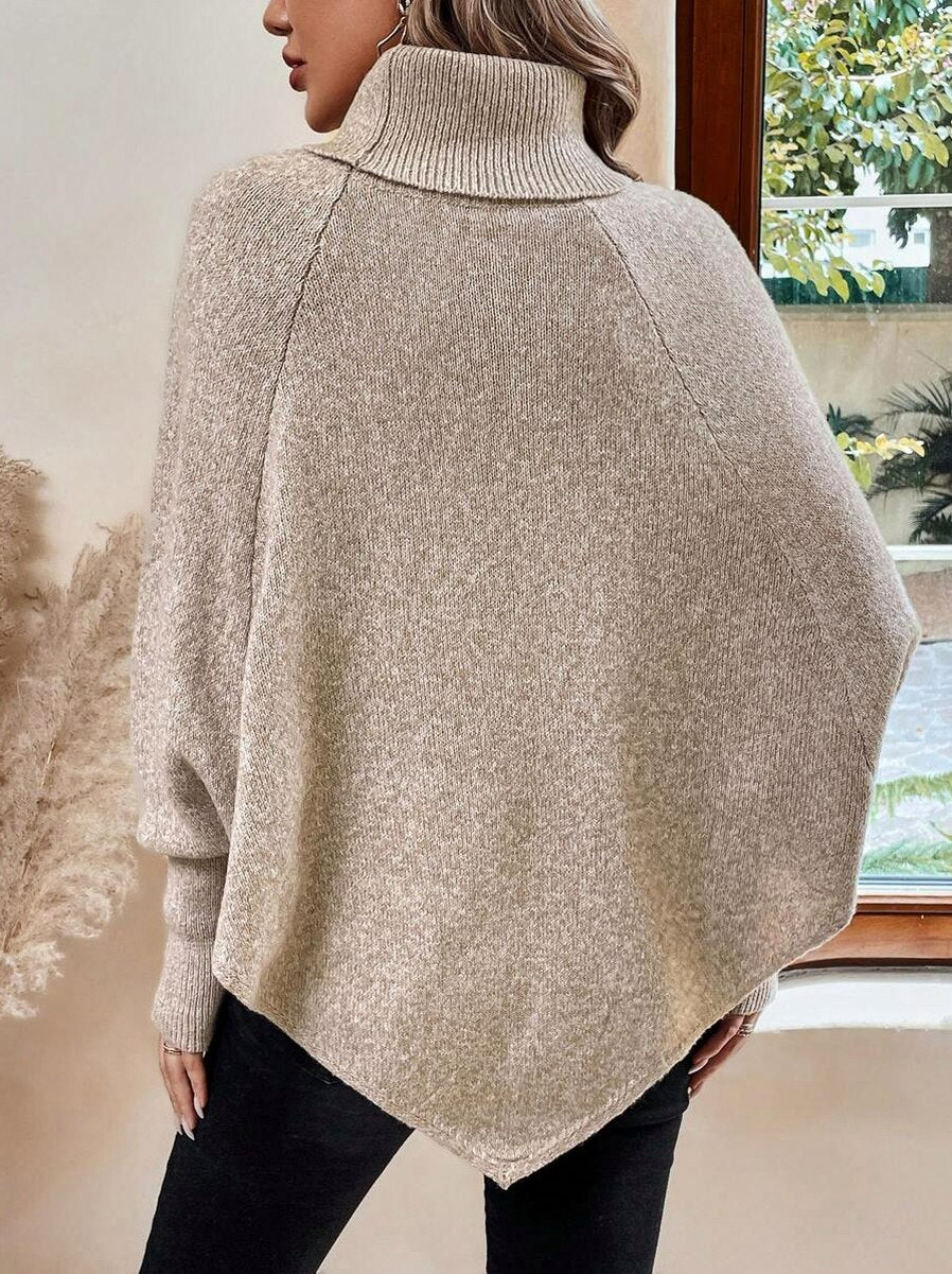 Cable Knit Turtleneck Poncho Sweater