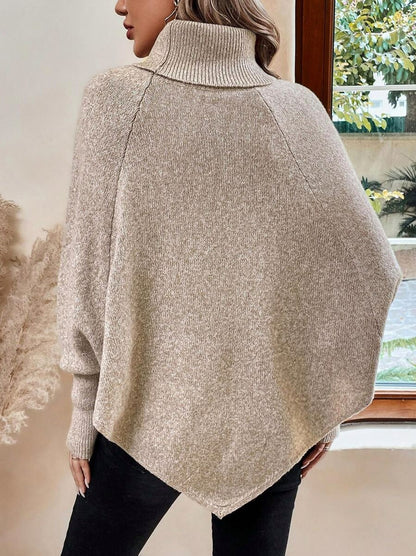 Cable Knit Turtleneck Poncho Sweater