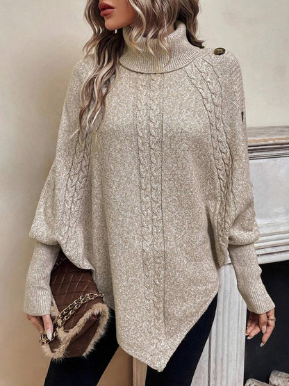 Cable Knit Turtleneck Poncho Sweater