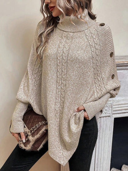 Cable Knit Turtleneck Poncho Sweater