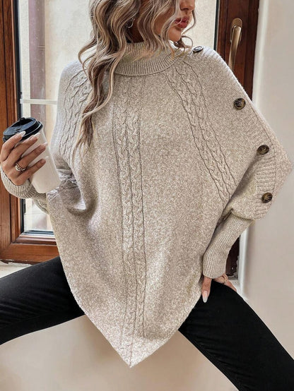Cable Knit Turtleneck Poncho Sweater