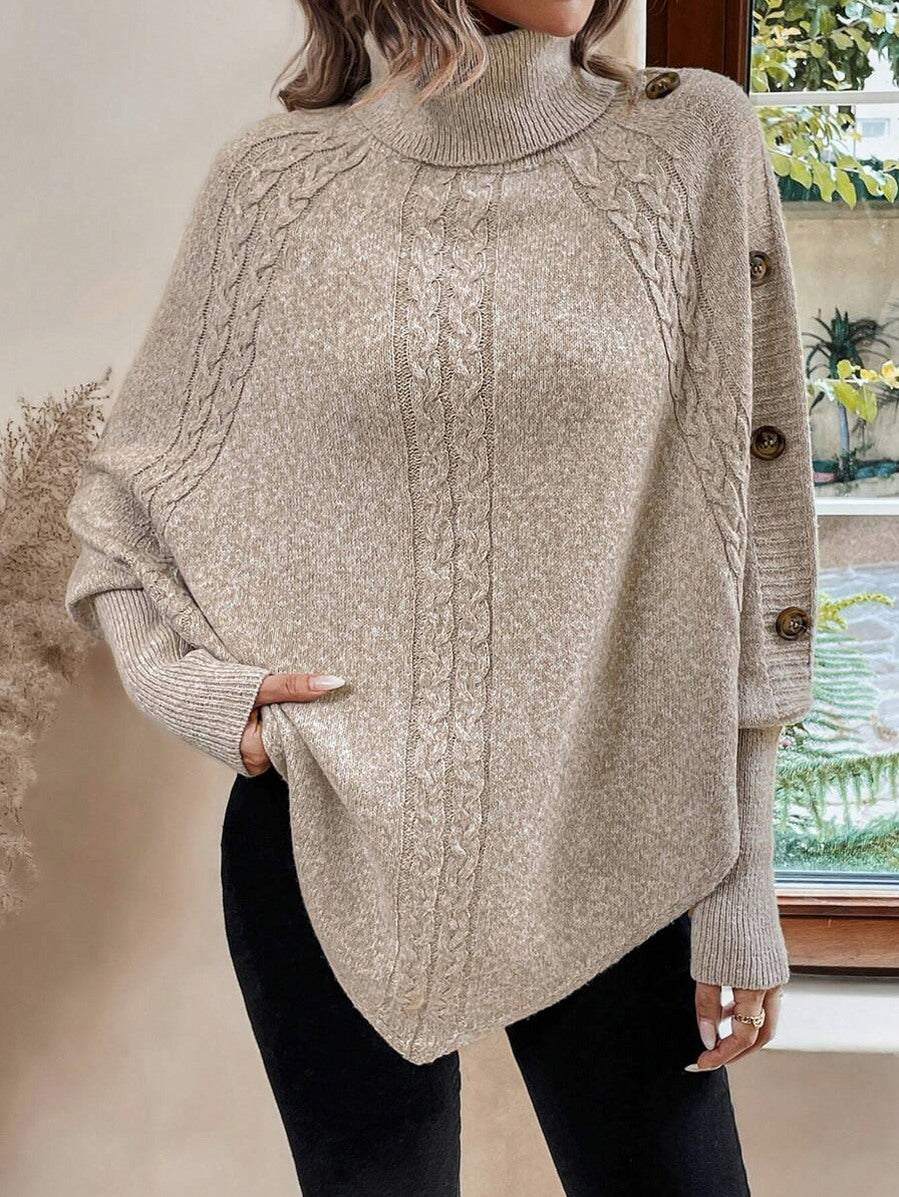 Cable Knit Turtleneck Poncho Sweater