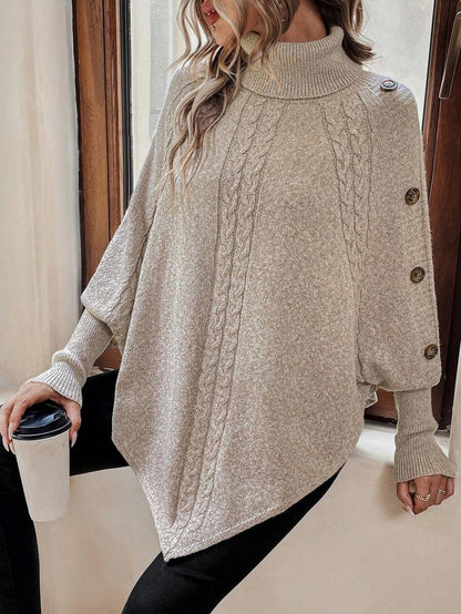Cable Knit Turtleneck Poncho Sweater