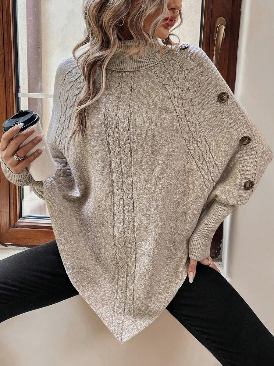 Cable Knit Turtleneck Poncho Sweater