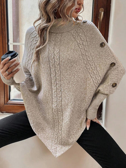 Cable Knit Turtleneck Poncho Sweater