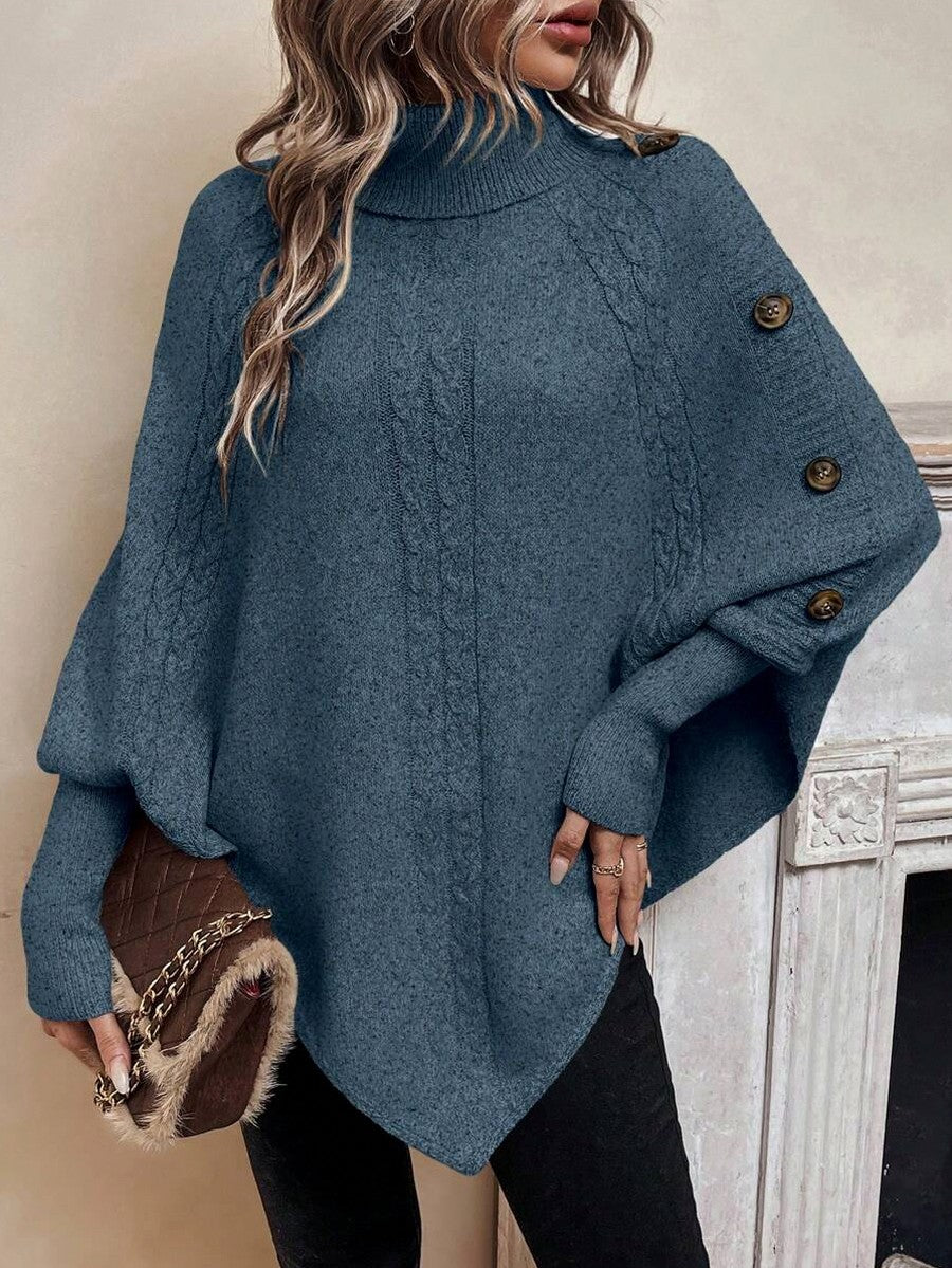 Cable Knit Turtleneck Poncho Sweater