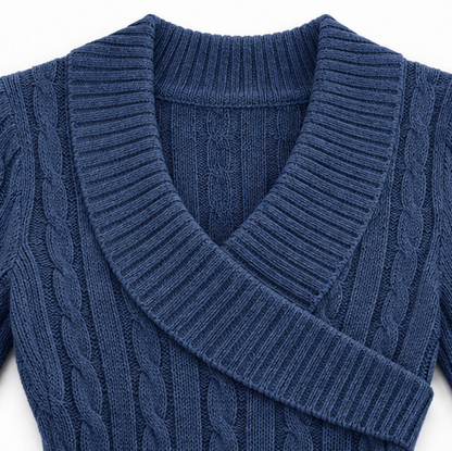 Cable Knit Wrap Long Sleeve Mini Sweater Dress