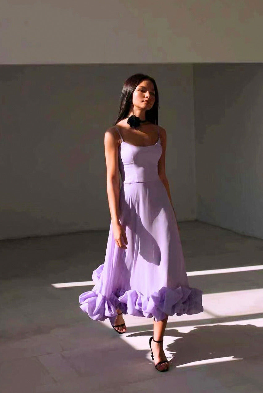 Chiffon Bubble Hem Maxi Dress