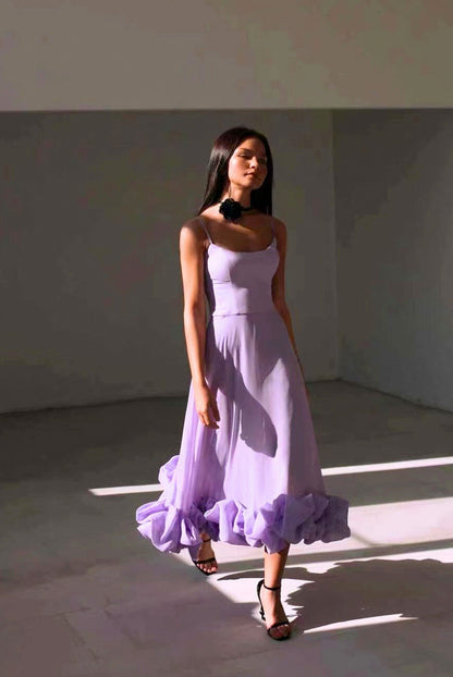 Chiffon Bubble Hem Maxi Dress