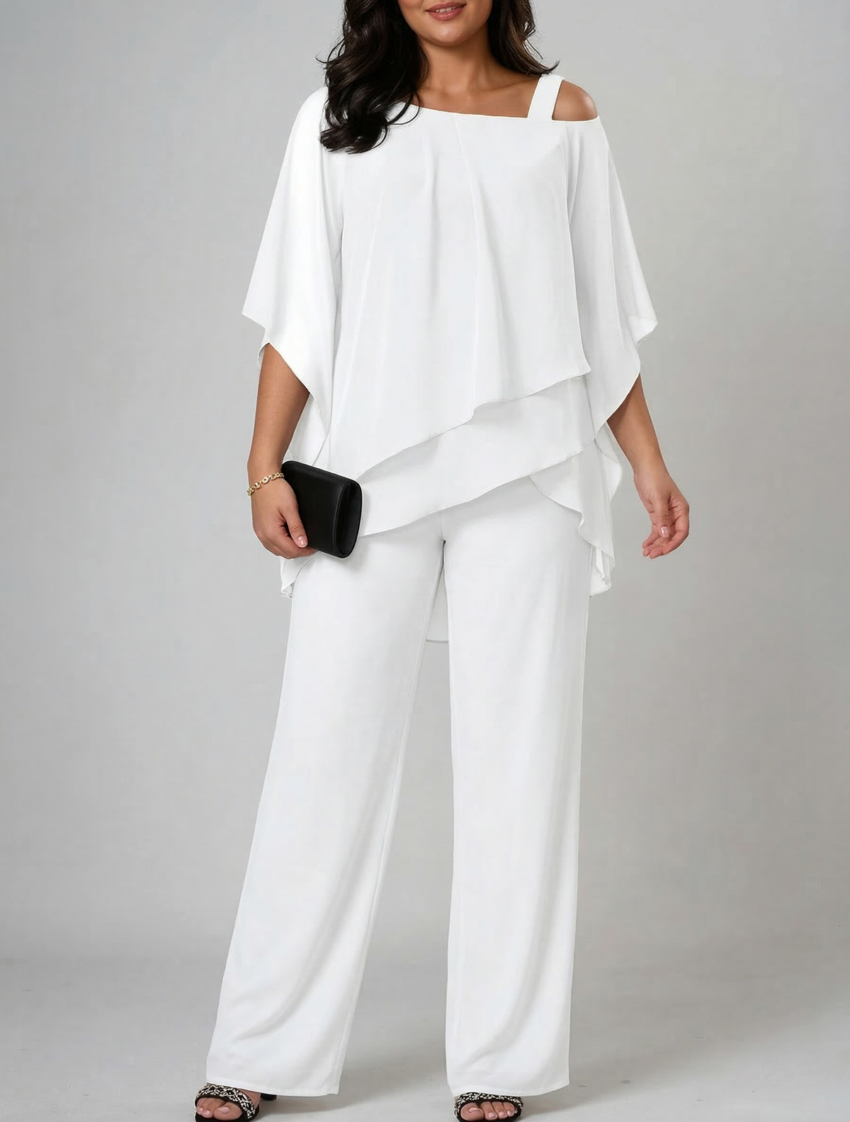 Chiffon Cold Shoulder Pant Set