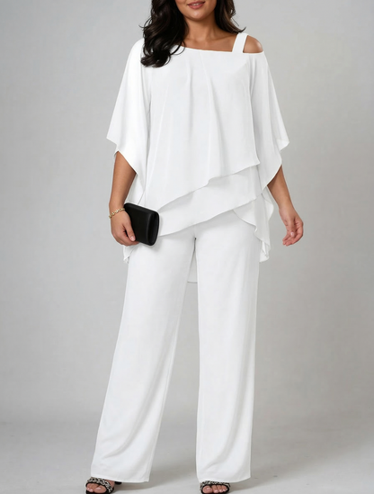 Chiffon Cold Shoulder Pant Set