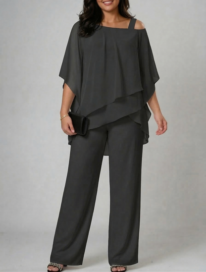 Chiffon Cold Shoulder Pant Set