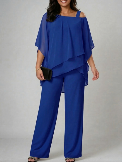 Chiffon Cold Shoulder Pant Set