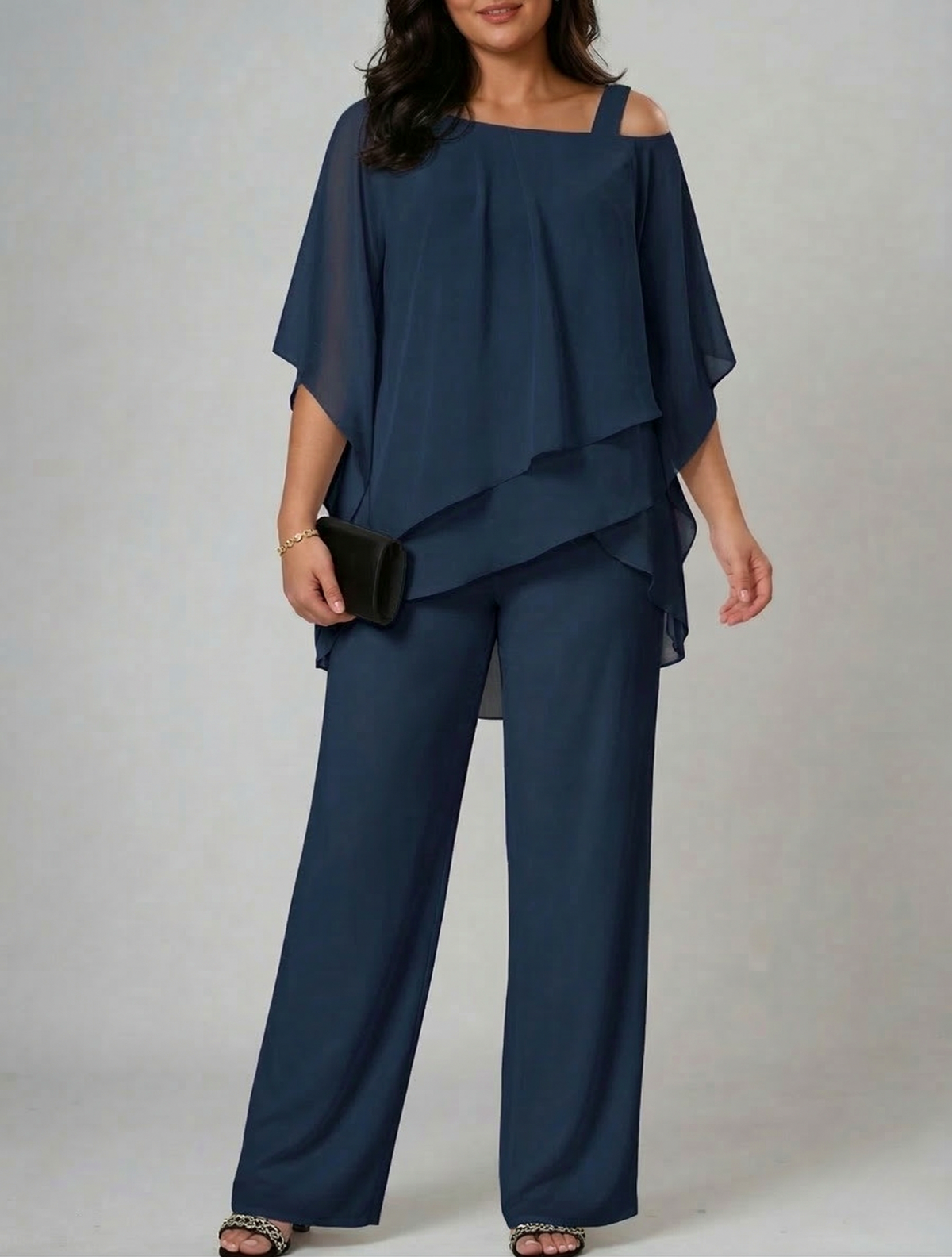 Chiffon Cold Shoulder Pant Set