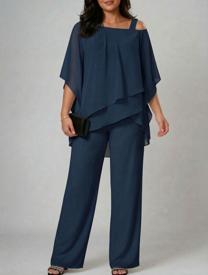 Chiffon Cold Shoulder Pant Set