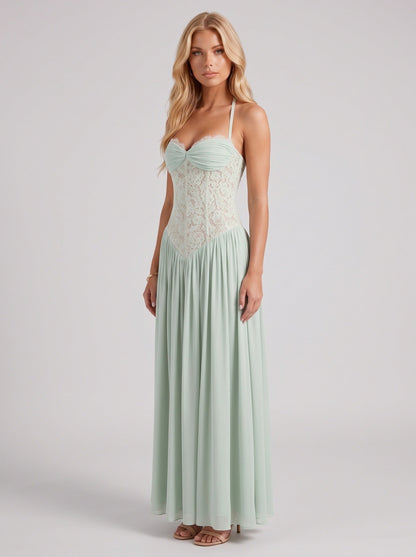 Chiffon Corset Halter Maxi Dress