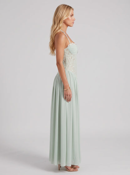 Chiffon Corset Halter Maxi Dress