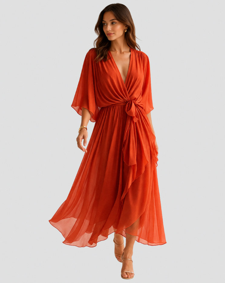 Chiffon Draped Midi Dress