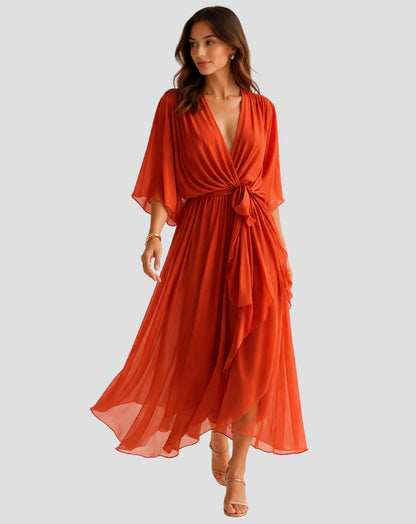 Chiffon Draped Midi Dress